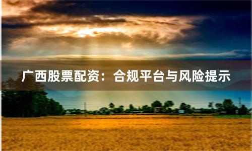 广西股票配资：合规平台与风险提示